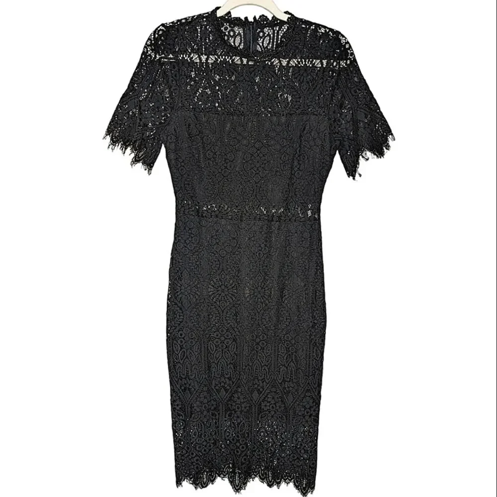 Lulus Remarkable Black Lace Peek A Boo Eyelash Fringe Trim Midi Dress Medium - Picture 5 of 10